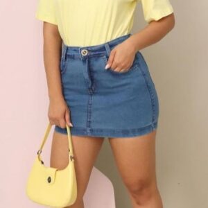 Mini Saia Jeans Básica Cintura Alta